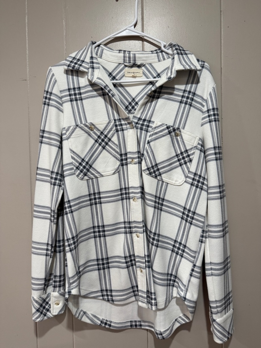 Thread & Supply White and Black Plaid Button-Down Shirt
